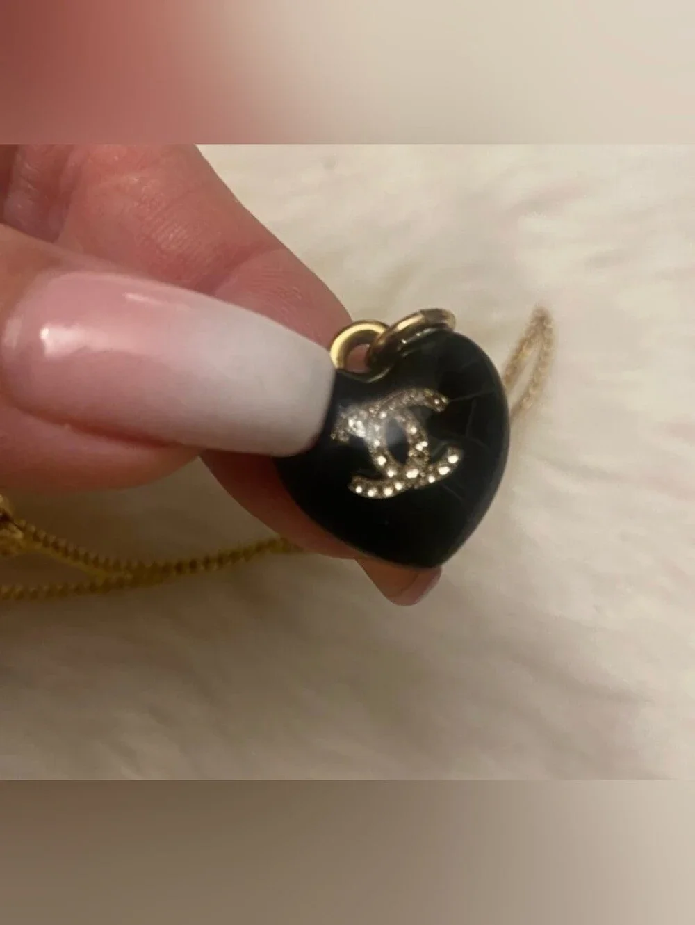 CHANEL Black Heart Pendant Necklace